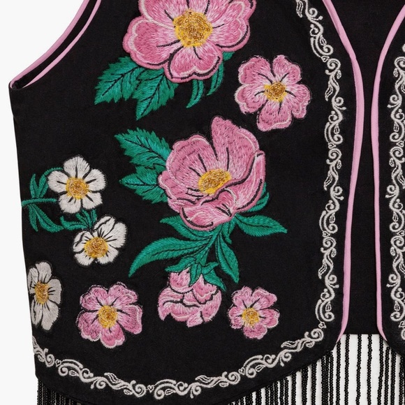 Agua Bendita Otis Nopal Floral Embroidered Cover-up Vest Fringe - Picture 3 of 11